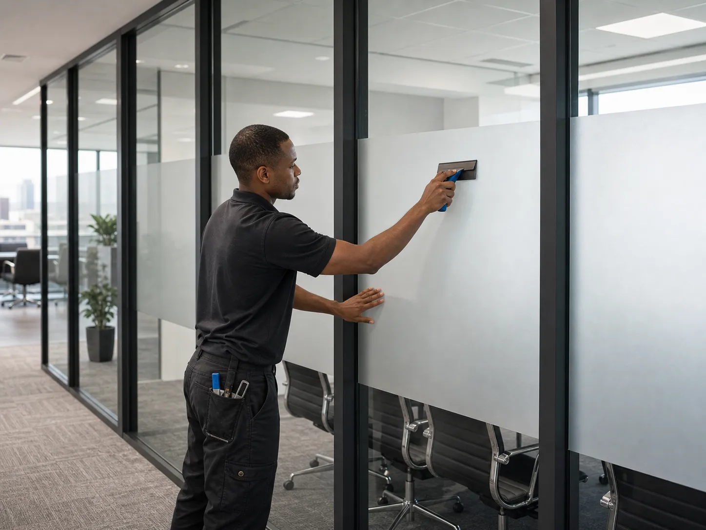 frosted privacy film on office glass partitioning